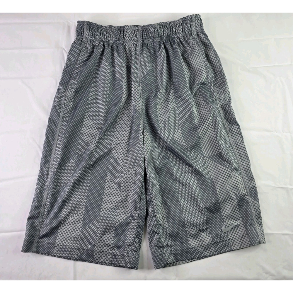 Nike Dri-Fit Geo-Print Training Shorts Gray Athletic Basketball Youth L
